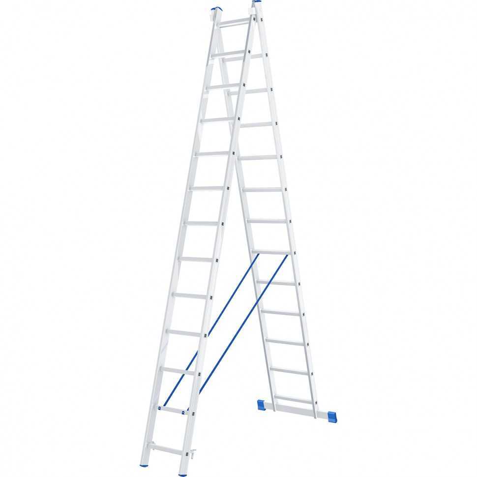 Лестница, 2 х 13 ступеней, алюминиевая, двухсекционная, Россия, Сибртех Лестницы фото, изображение