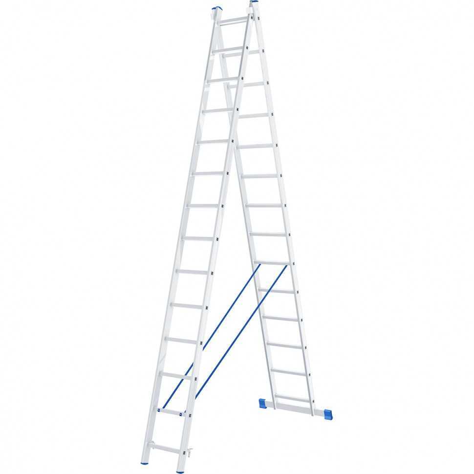 Лестница, 2 х 14 ступеней, алюминиевая, двухсекционная, Россия, Сибртех Лестницы фото, изображение