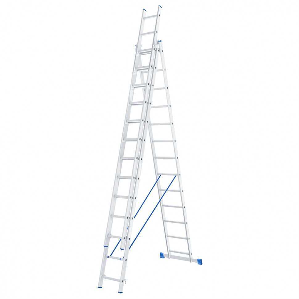 Лестница, 3 х 13 ступеней, алюминиевая, трехсекционная, Россия, Сибртех Лестницы фото, изображение