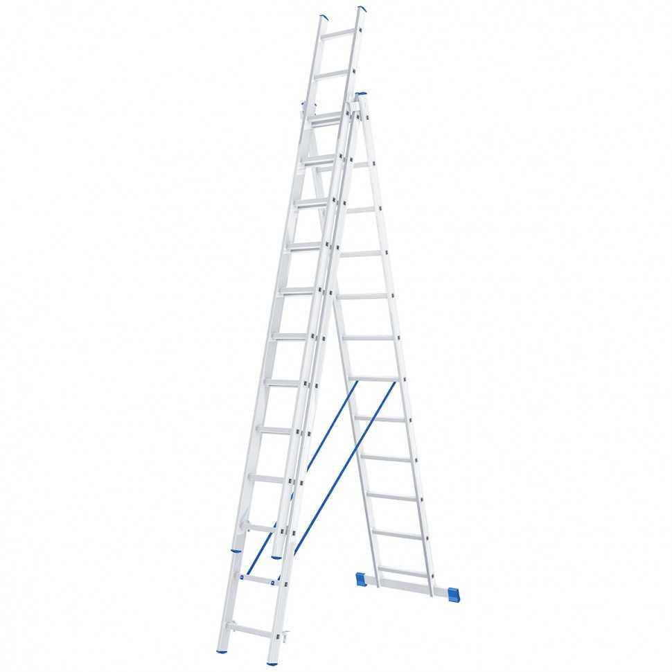 Лестница, 3 х 12 ступеней, алюминиевая, трехсекционная, Россия, Сибртех Лестницы фото, изображение