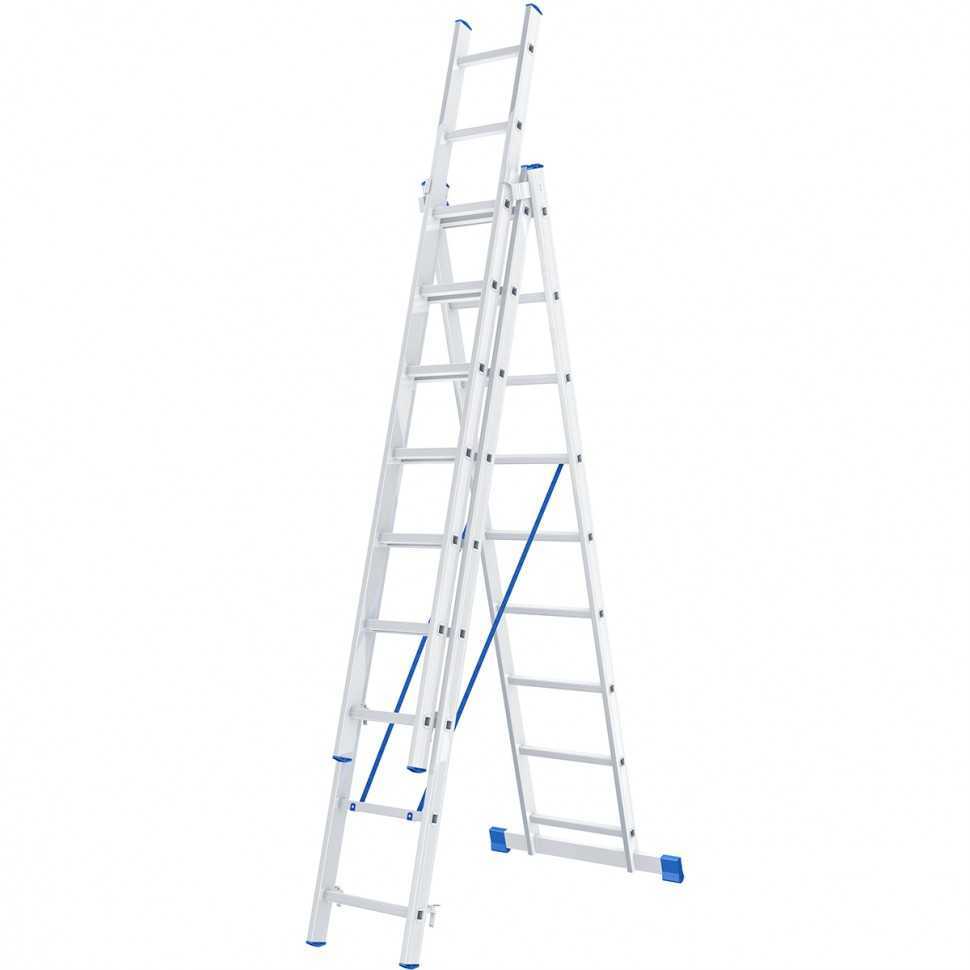 Лестница, 3 х 9 ступеней, алюминиевая, трехсекционная, Россия, Сибртех Лестницы фото, изображение