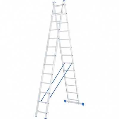 Лестница, 2 х 13 ступеней, алюминиевая, двухсекционная, Россия, Сибртех Лестницы фото, изображение