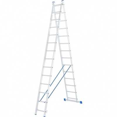 Лестница, 2 х 14 ступеней, алюминиевая, двухсекционная, Россия, Сибртех Лестницы фото, изображение