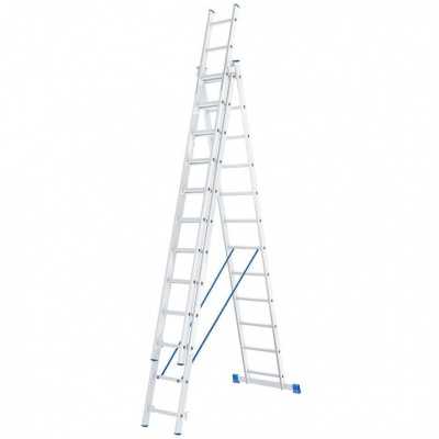 Лестница, 3 х 12 ступеней, алюминиевая, трехсекционная, Россия, Сибртех Лестницы фото, изображение