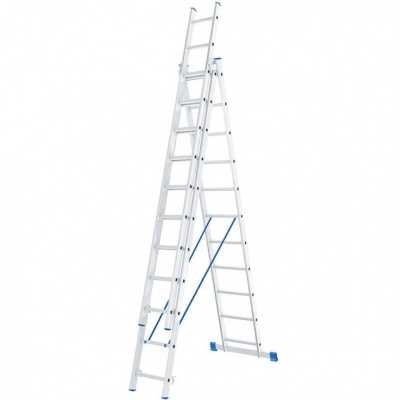 Лестница, 3 х 11 ступеней, алюминиевая, трехсекционная, Россия, Сибртех Лестницы фото, изображение